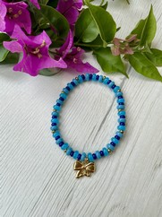 BRACCIALE ELASTICO AZZURRO E CHARMS FIOCCO
