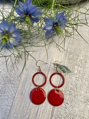 ORECCHINI DOPPIO CERCHIO SMALTO ROSSO