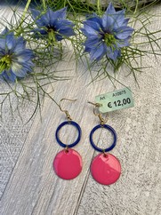 ORECCHINI DOPPIO CERCHIO SMALTO ROSA FLUO