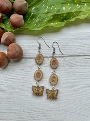 ORECCHINI VETRO DI BOEMIA FARFALLA BEIGE