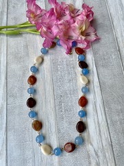 COLLANA IN PIETRA DURA AZZURRO E MARRONE