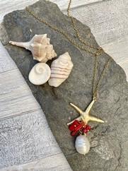 COLLANA STELLA MARINA E CORALLO BAMBOO ROSSO