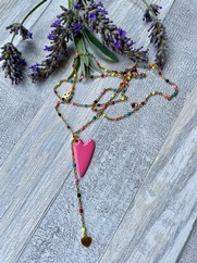 COLLANA SMALTATA CIONDOLO CUORE FUCSIA