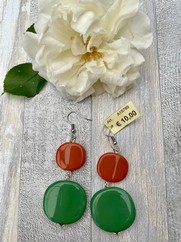 ORECCHINI DOPPIA PASTIGLIA VERDE ARANCIO