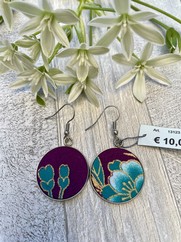 ORECCHINI COTONE GIAPPONESE VINACCIA E FIORE TURCHESE