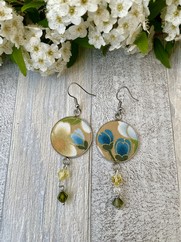 ORECCHINI COTONE GIAPPONESE FIORE AZZURRO E BEIGE