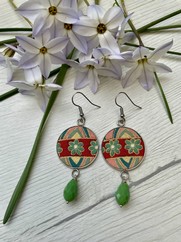 ORECCHINI COTONE GIAPPONESE FIORI VERDE MENTA