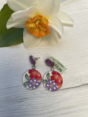 ORECCHINI COTONE GIAPPONESE FIORE ARANCIO VIOLA