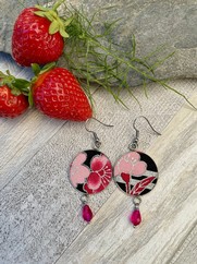 ORECCHINI COTONE GIAPPONESE FIORE FUCSIA NERO