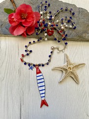 COLLANA UNCINETTO PESCIOLINO A RIGHE BLU GRANDE