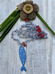 COLLANA UNCINETTO PESCE GRANDE POIS BLU