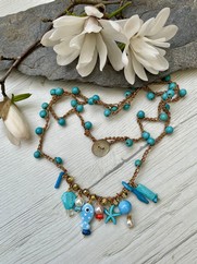 COLLANA UNCINETTO PESCE CERAMICA TURCHESE POIS
