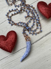 COLLANA UNCINETTO CORNETTO CERAMICA AZZURRO POLVERE