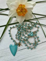 COLLANA UNCINETTO CUORE SMALTATO TURCHESE