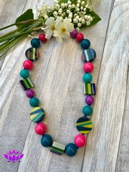 COLLANA IN RESINA  MULTICOLOR E OTTANIO