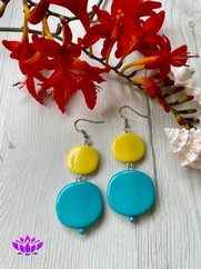 ORECCHINI DOPPIA PASTIGLIA AZZURRO GIALLO