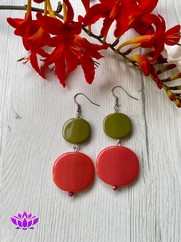 ORECCHINI DOPPIA PASTIGLIA CORALLO VERDE OLIVA
