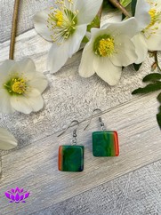 ORECCHINI CRAZY CUBO MARMORIZZATO VERDE ARANCIO