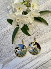 ORECCHINI COTONE GIAPPONESE ORO ONDA BLU 