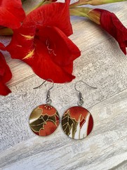 ORECCHINI COTONE GIAPPONESE FOGLIA  E FIORE CARAMELLO