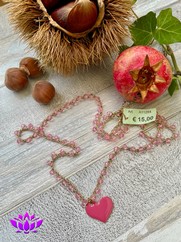 COLLANA CORTA UNCINETTO CUORE ROSA MAGENTA