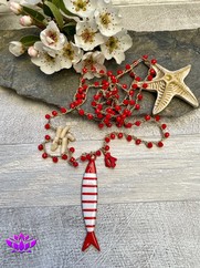 COLLANA UNCINETTO PESCIOLINO ROSSO RIGHE GRANDE