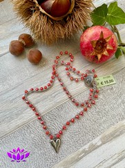 COLLANA CORTA UNCINETTO CORALLO CUORE ACCIAIO