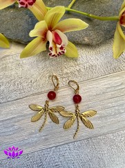 ORECCHINI LIBELLULA ORO E BORDEAUX