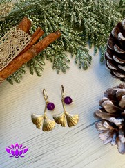 ORECCHINI FOGLIA GINKGO BILOBA DORATA VIOLA