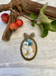 SPILLA BRONZO COTONE GIAPPONESE FIORE BIANCO BLU