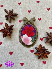 SPILLA BRONZO COTONE GIAPPONESE FIORE ROSSO